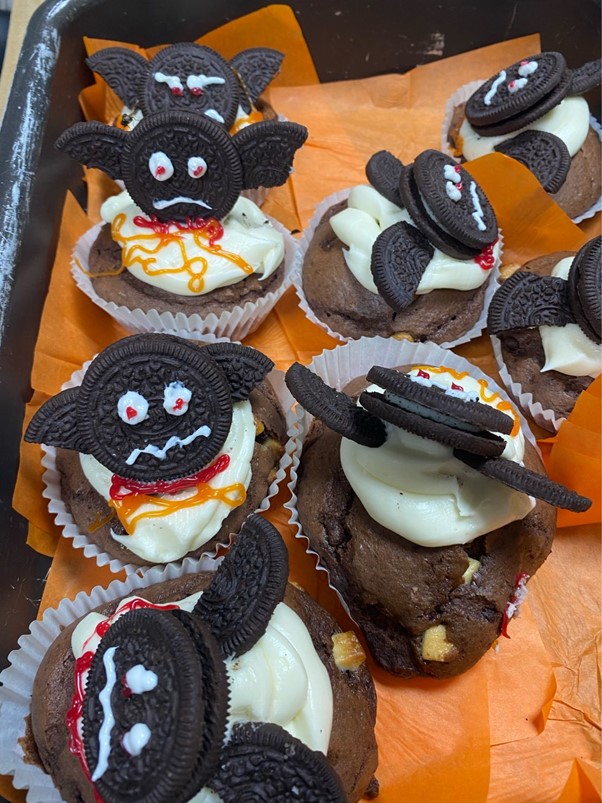 bat-shaped muffins with Oreos